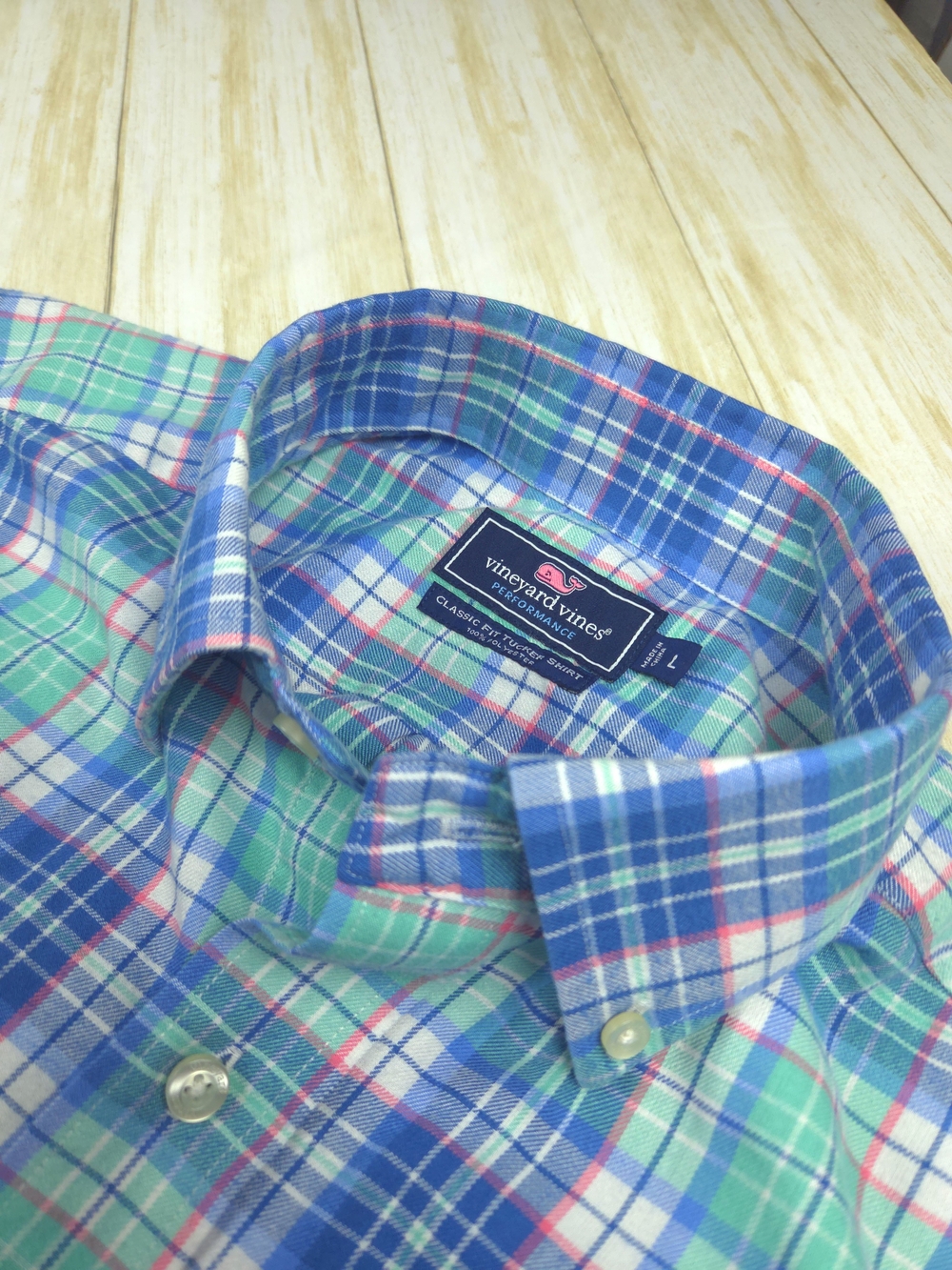 Vineyard Vines Blue, Green & Pink Plaid Button-Down Shirt